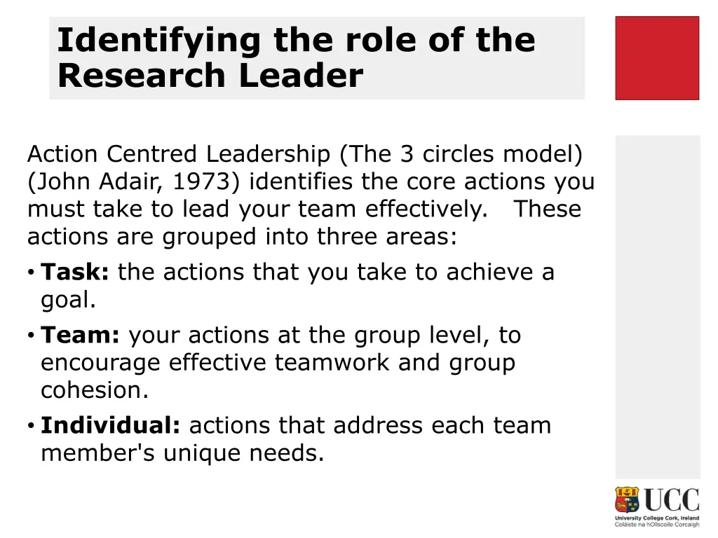 identifying the role of the research leader