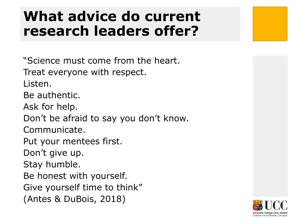 what advice do current research leaders offer