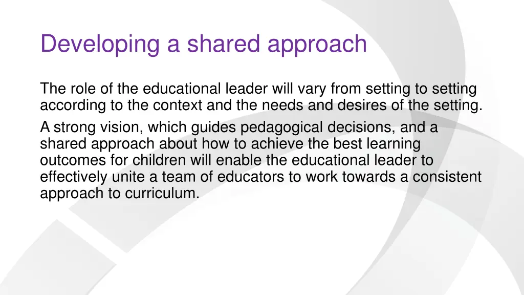 developing a shared approach