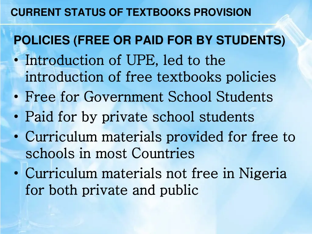 current status of textbooks provision