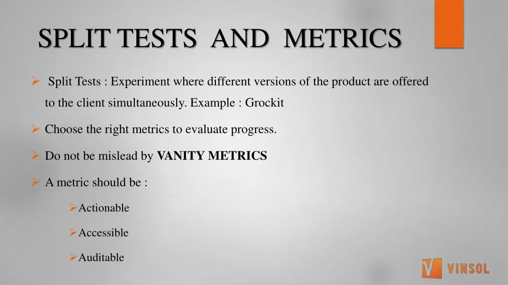 split tests and metrics