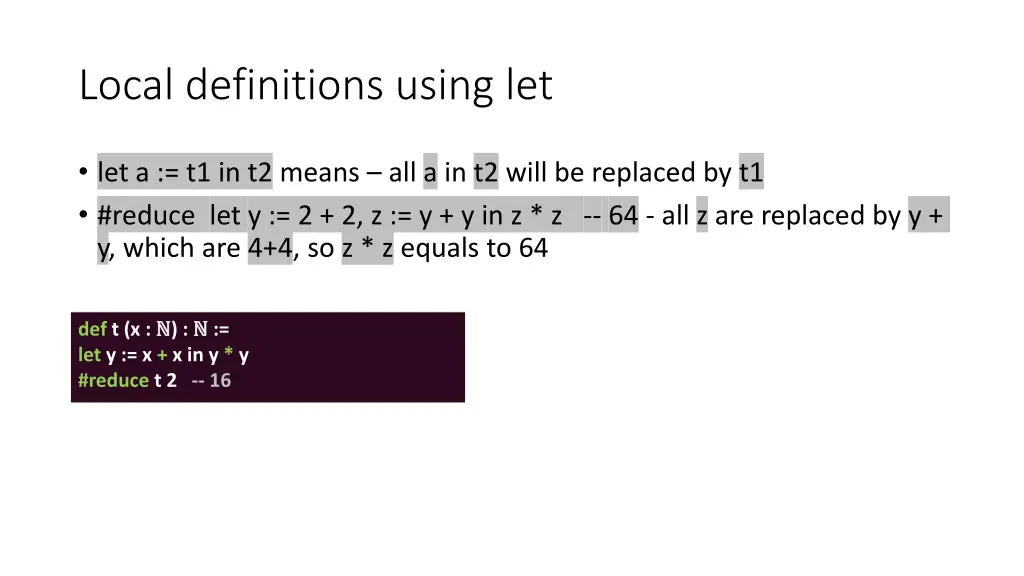 local definitions using let