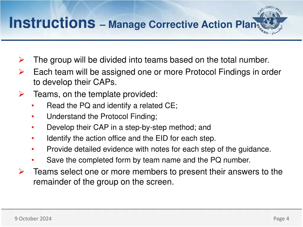 instructions manage corrective action plan