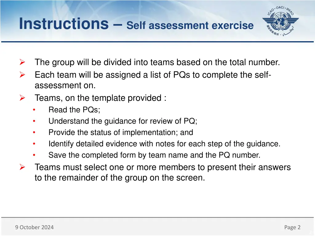 instructions self assessment exercise