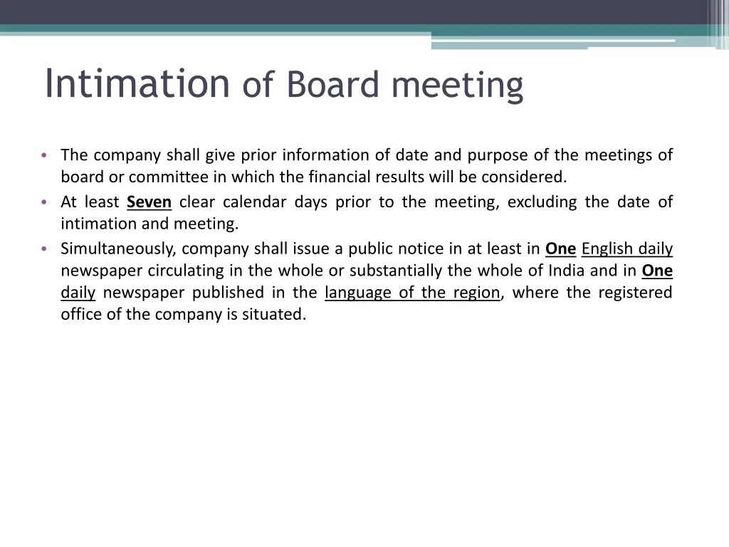 intimation of board meeting