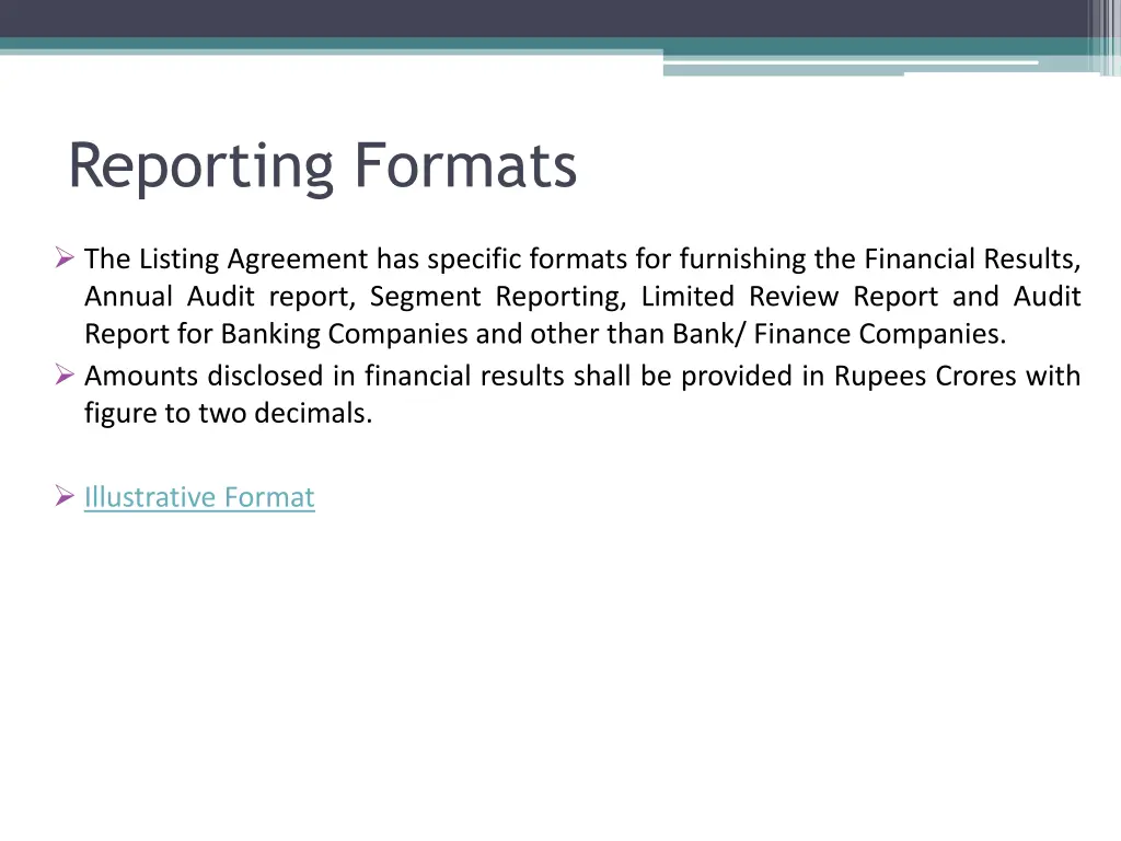 reporting formats