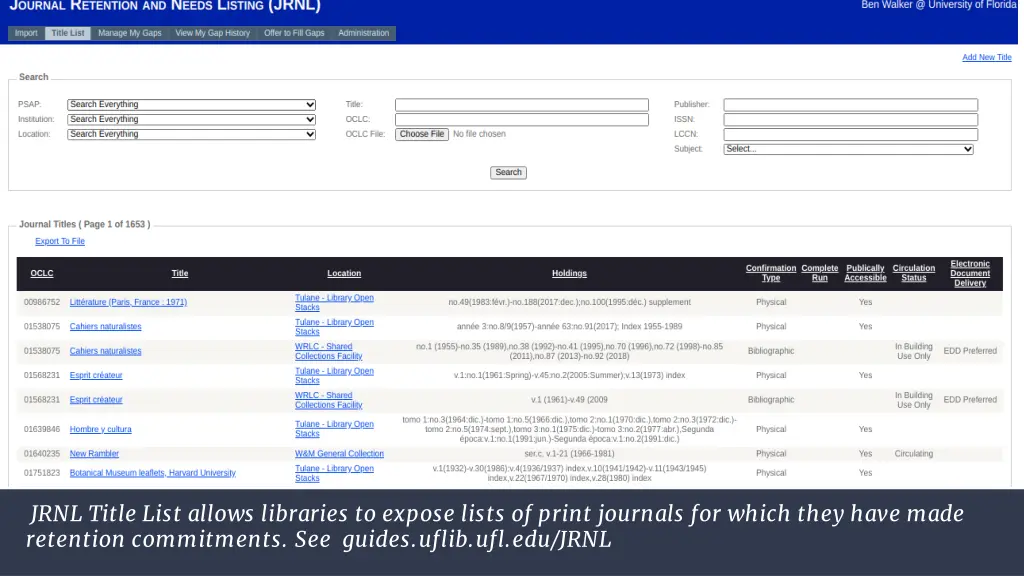 jrnl title list allows libraries to expose lists