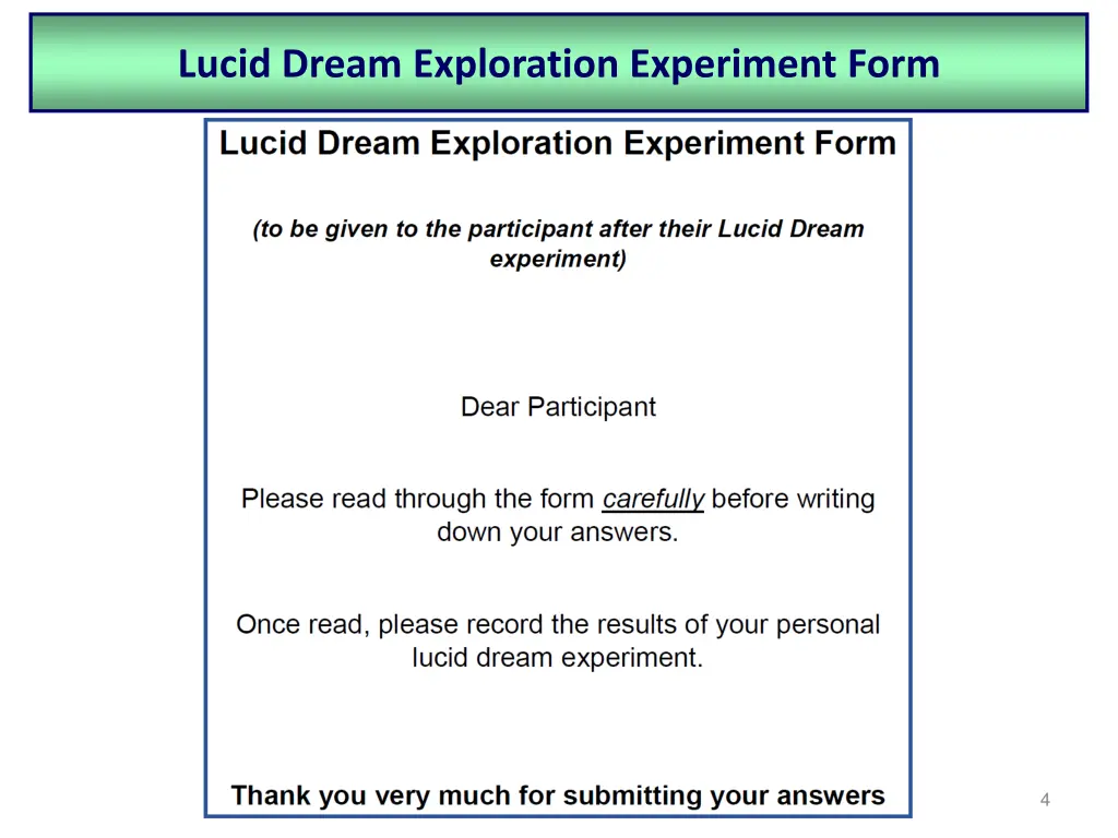 lucid dream exploration experiment form