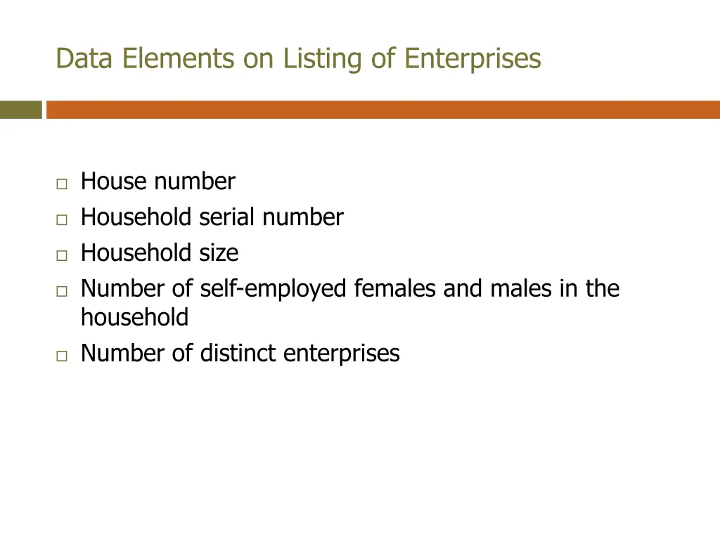 data elements on listing of enterprises