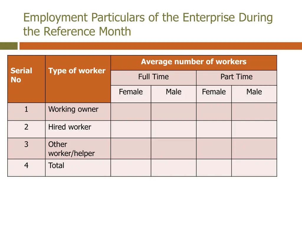 employment particulars of the enterprise during