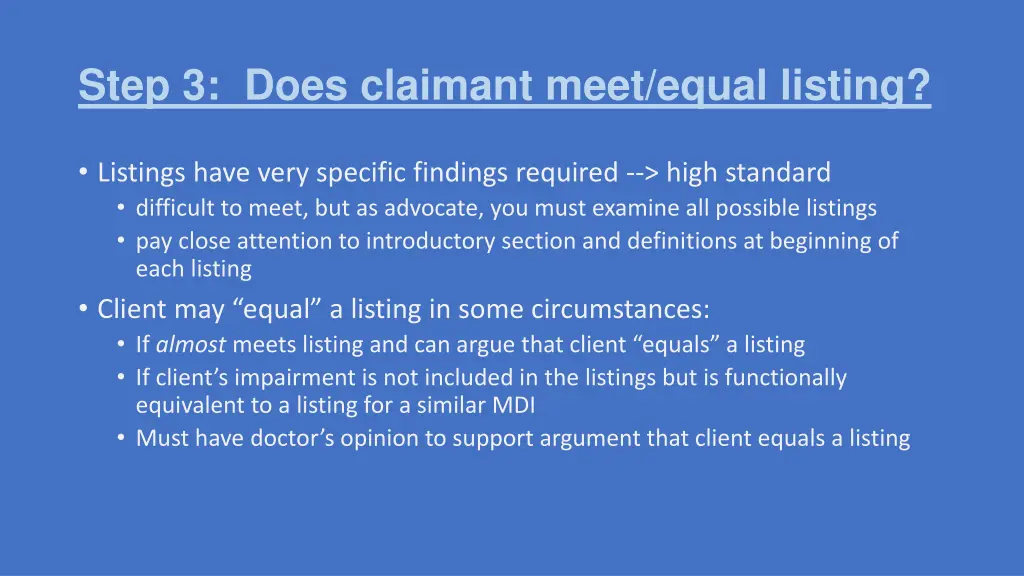 step 3 does claimant meet equal listing