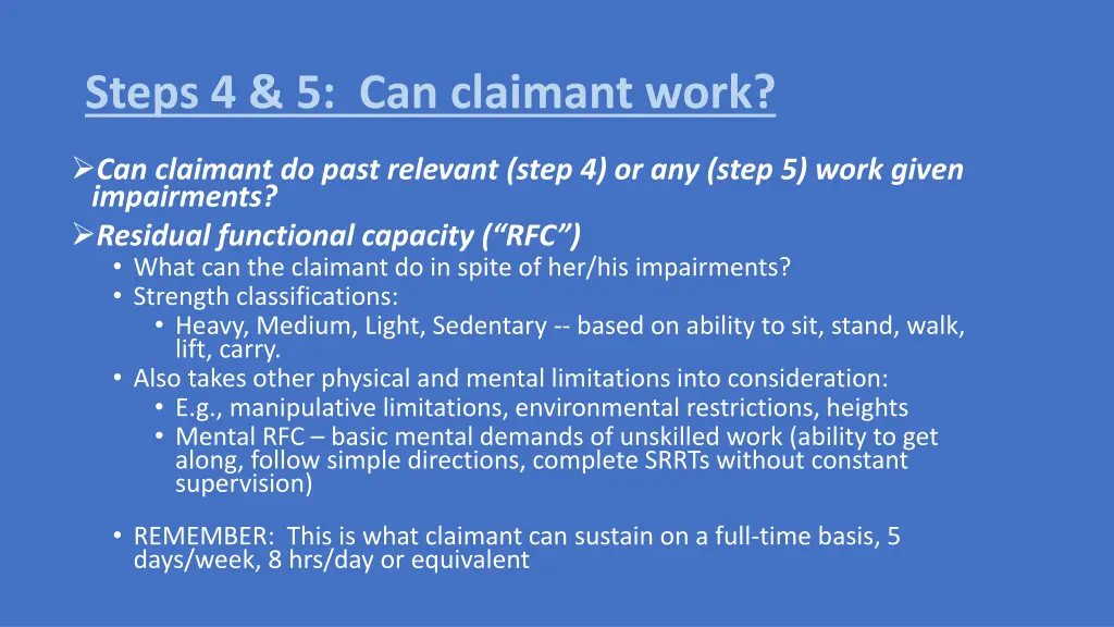 steps 4 5 can claimant work