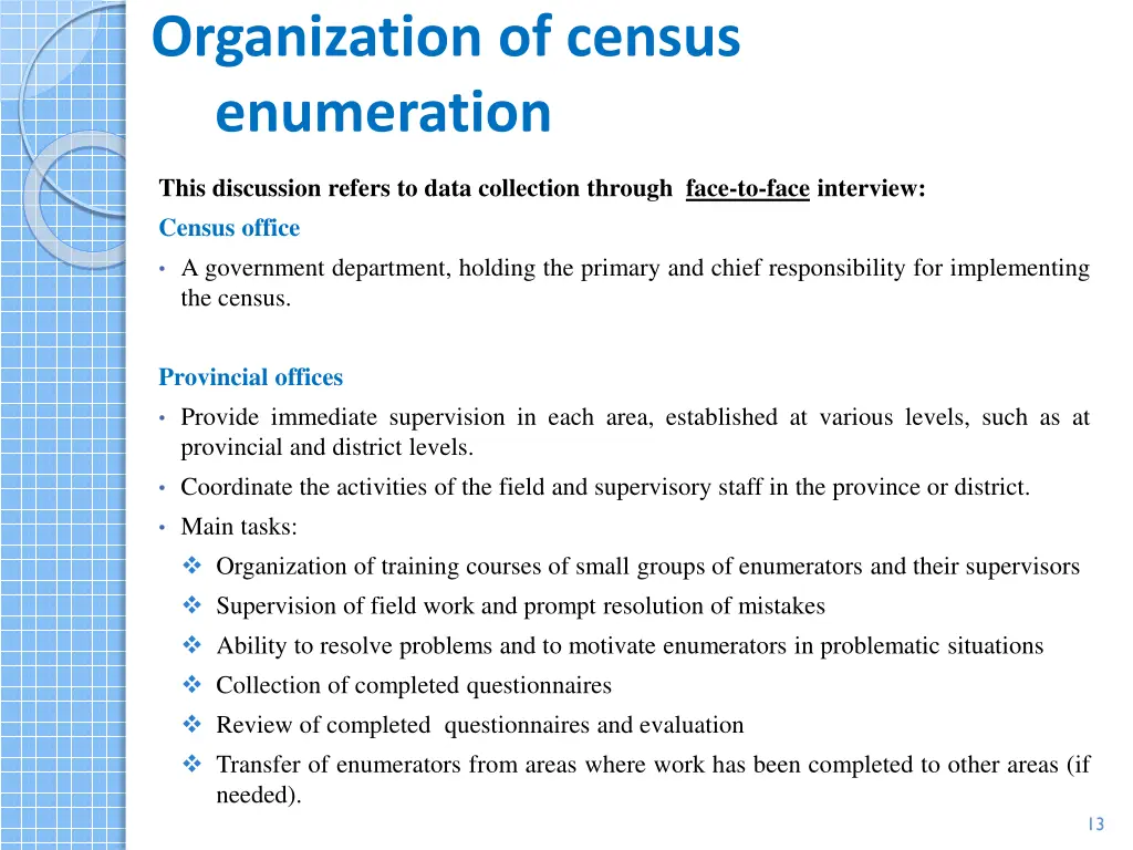 organization of census enumeration