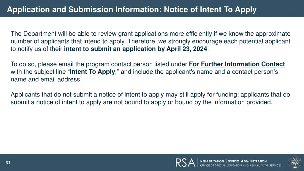 application and submission information notice