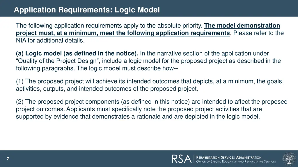 application requirements logic model