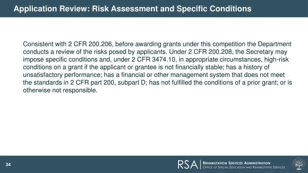 application review risk assessment and specific