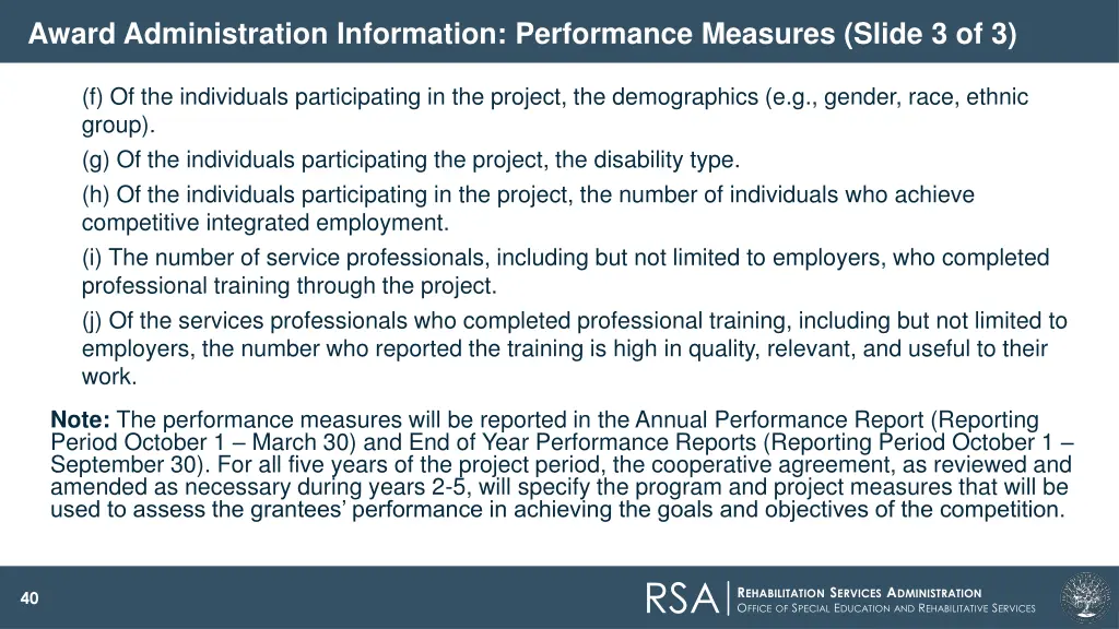 award administration information performance 2