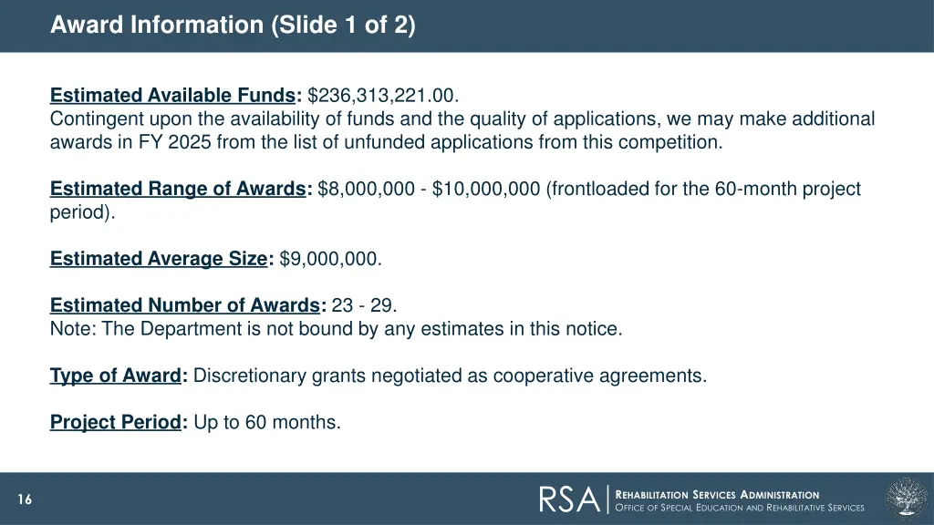 award information slide 1 of 2