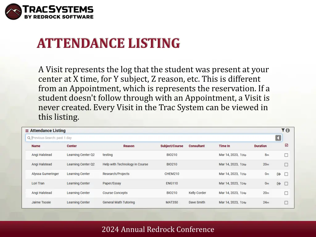 attendance listing