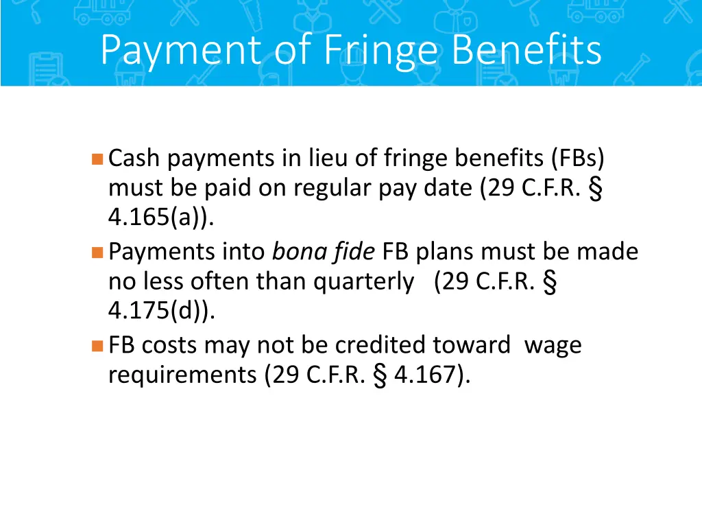 payment of fringe benefits