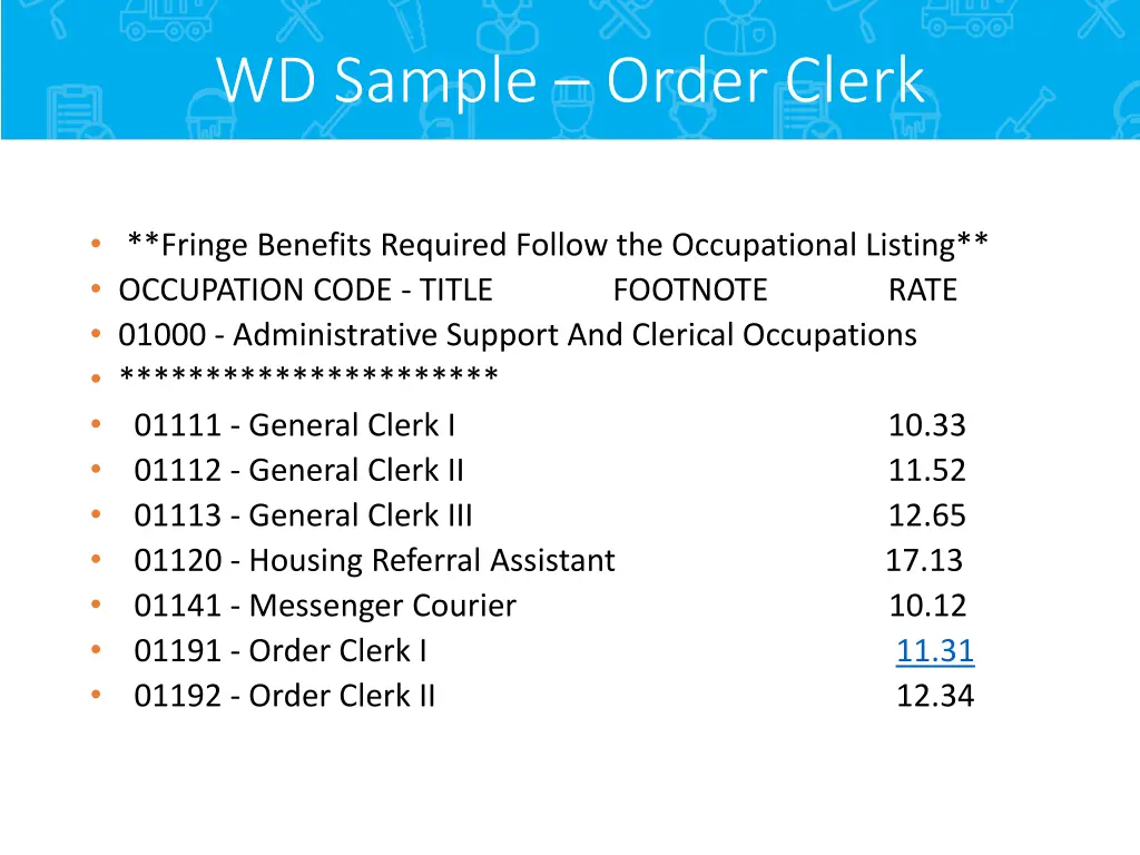 wd sample order clerk