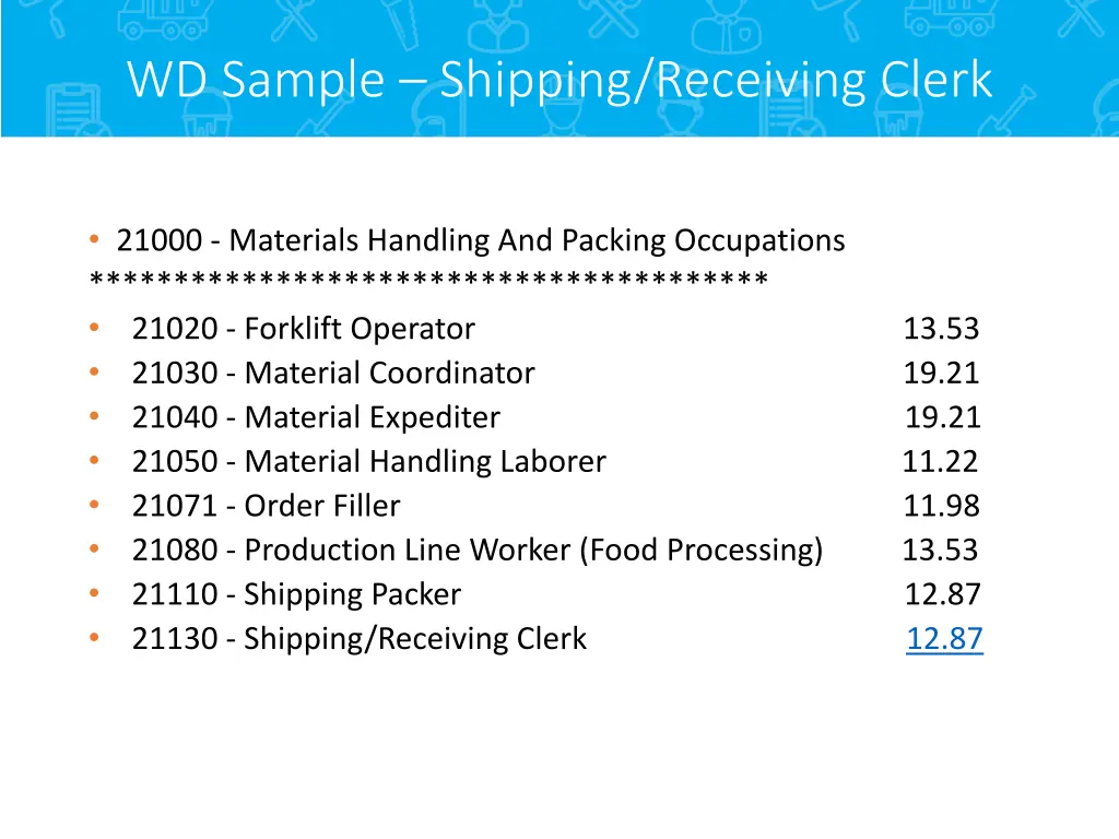 wd sample shipping receiving clerk