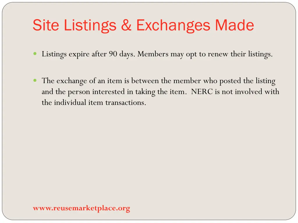 site listings exchanges made