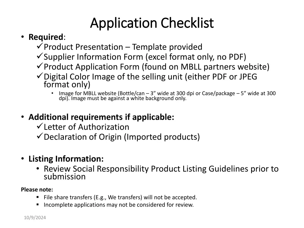 application checklist application checklist