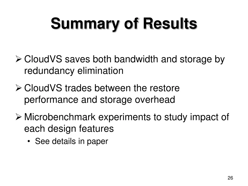 summary of results