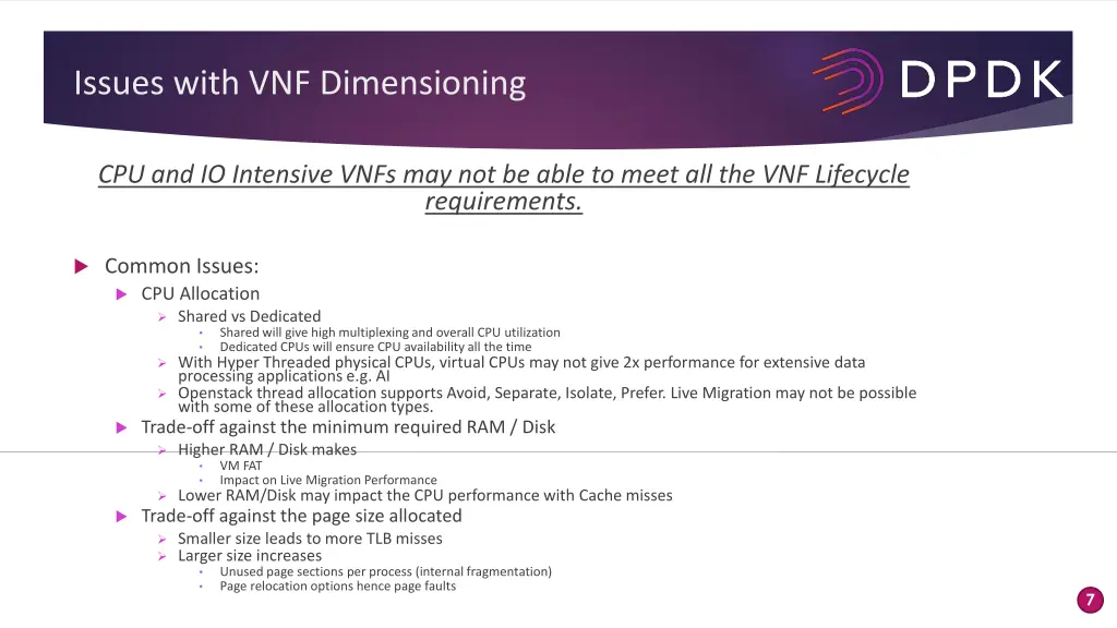 issues with vnf dimensioning