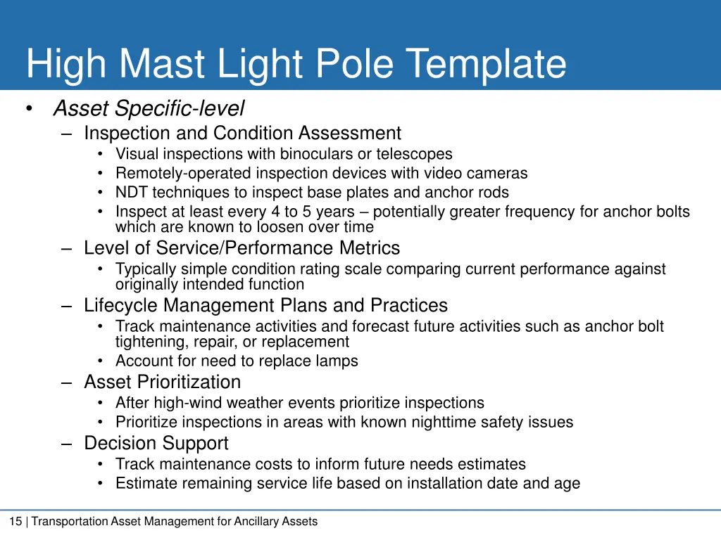 high mast light pole template asset specific