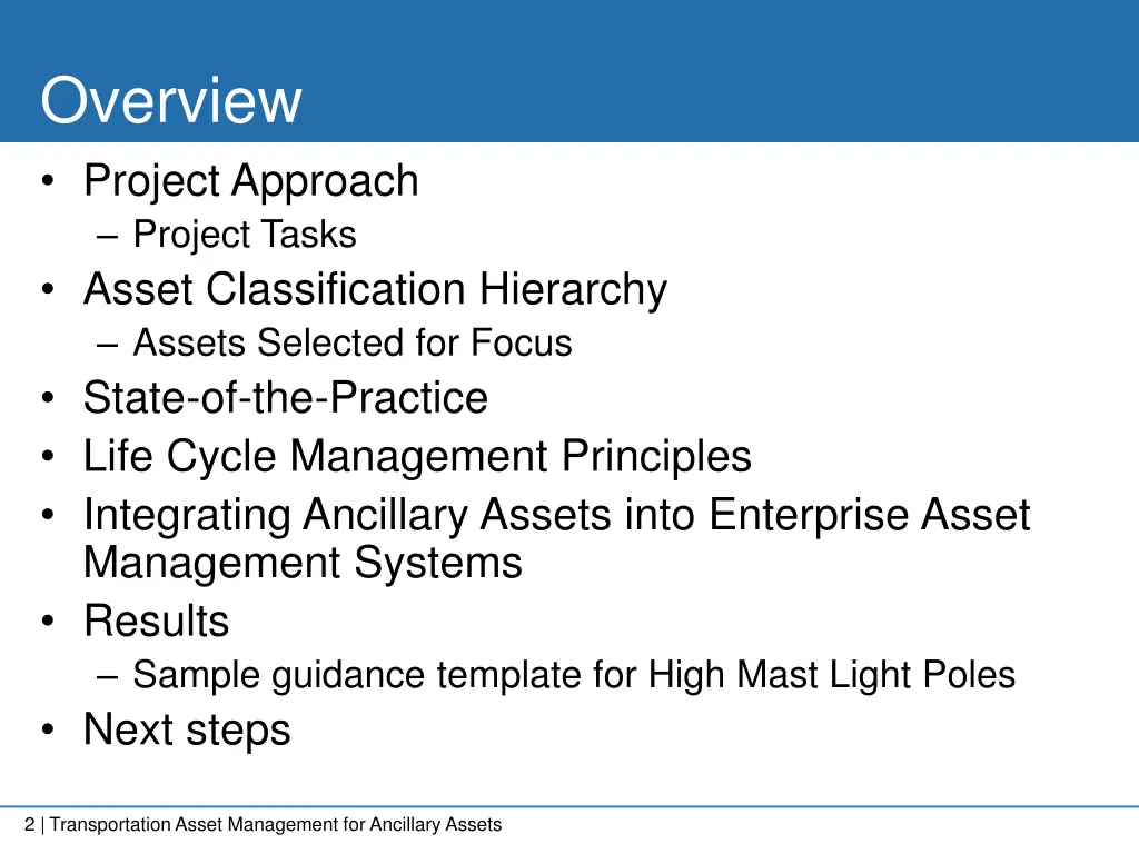 overview project approach project tasks asset