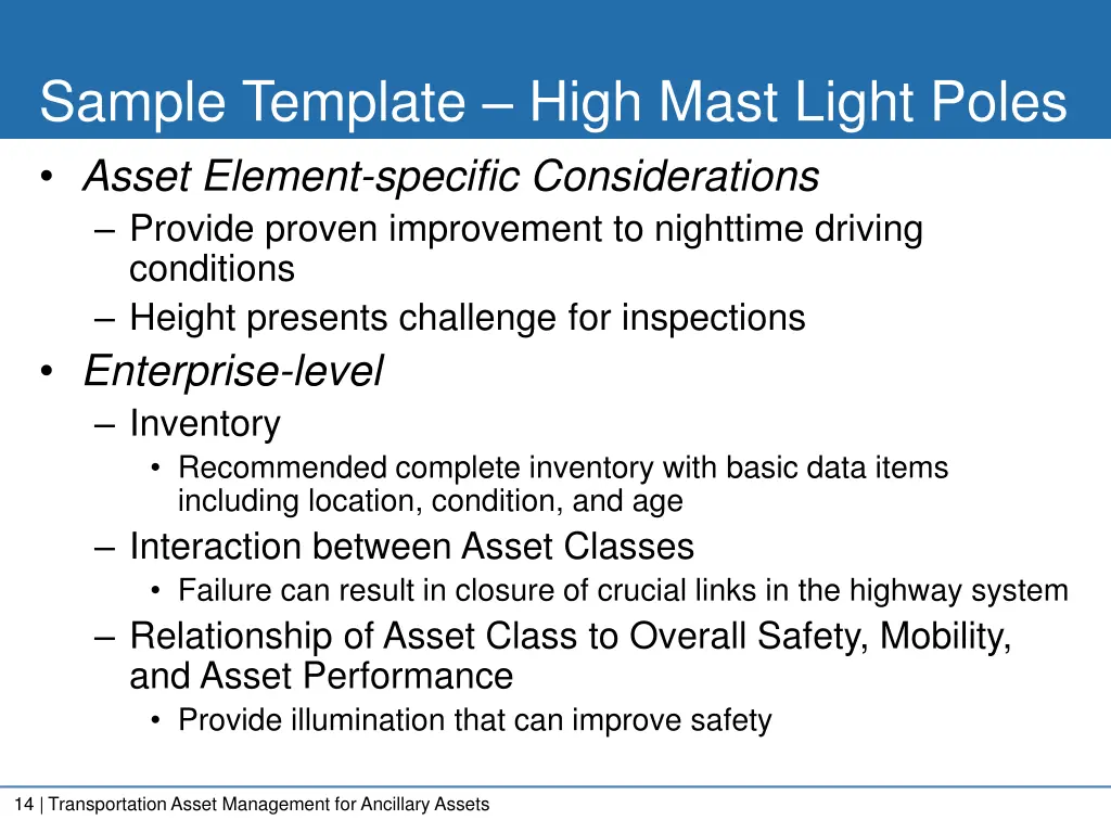 sample template high mast light poles asset