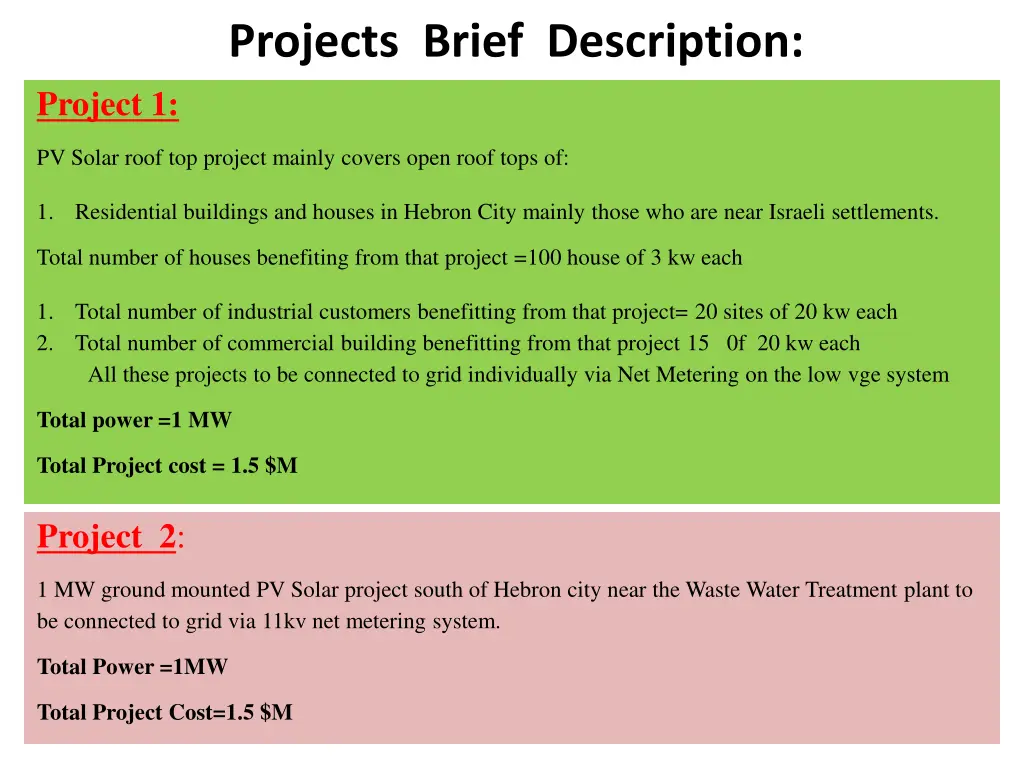 projects brief description