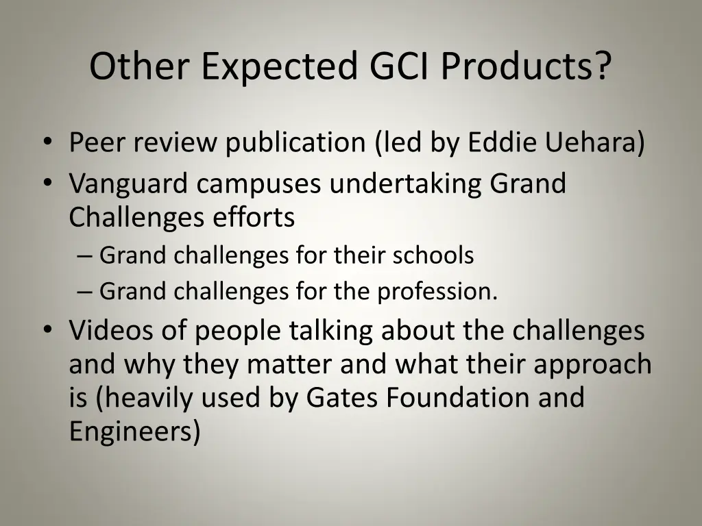 other expected gci products