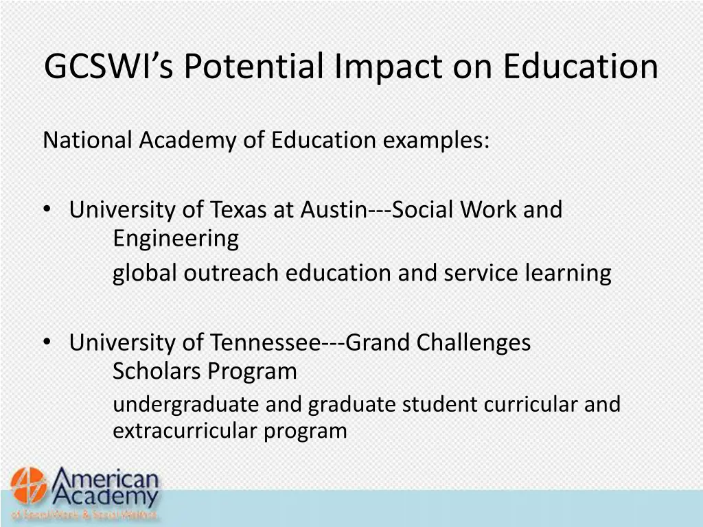 gcswi s potential impact on education