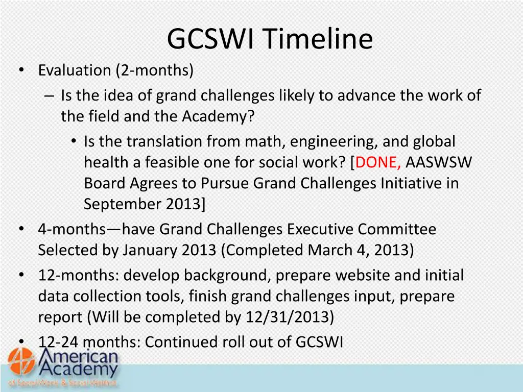 gcswi timeline