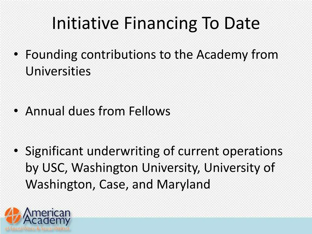 initiative financing to date