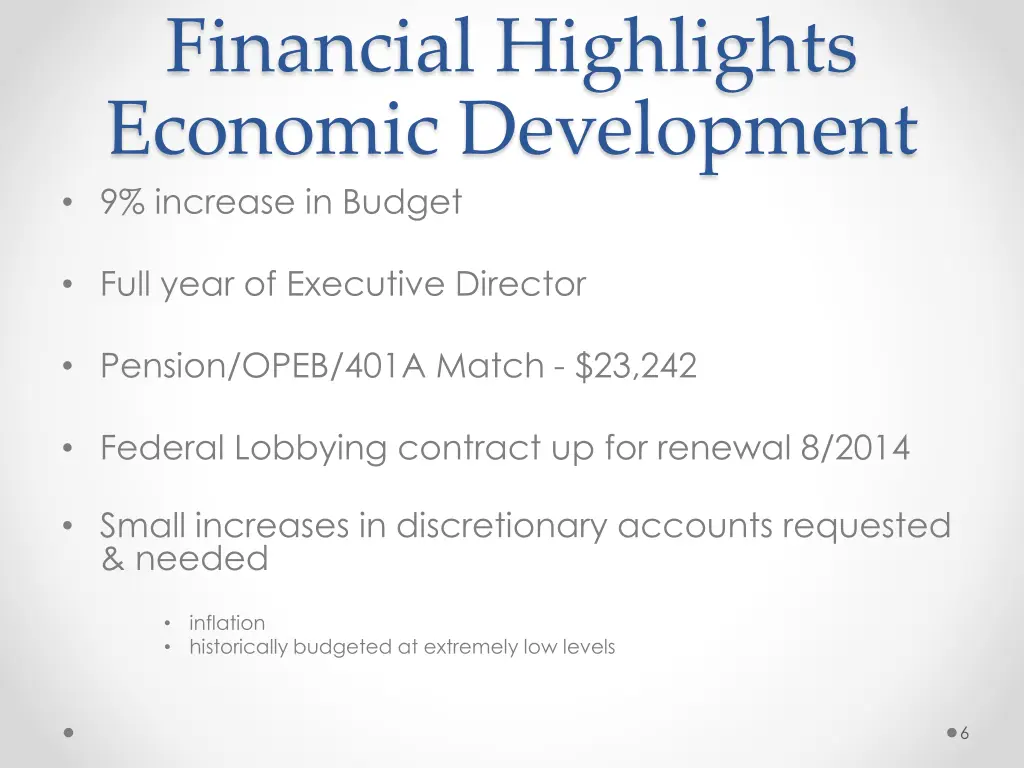 financial highlights economic development