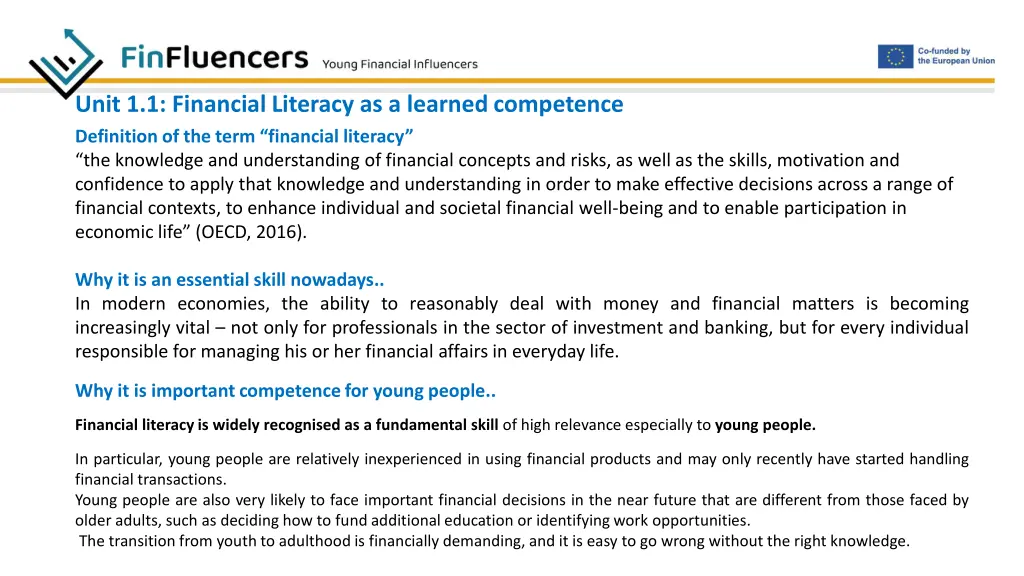 unit 1 1 financial literacy as a learned 1