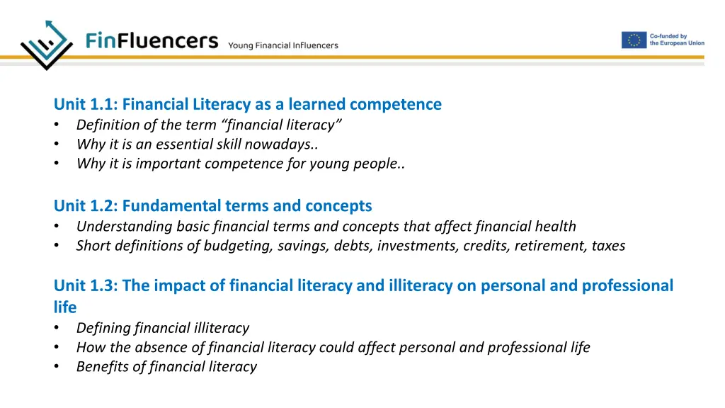 unit 1 1 financial literacy as a learned