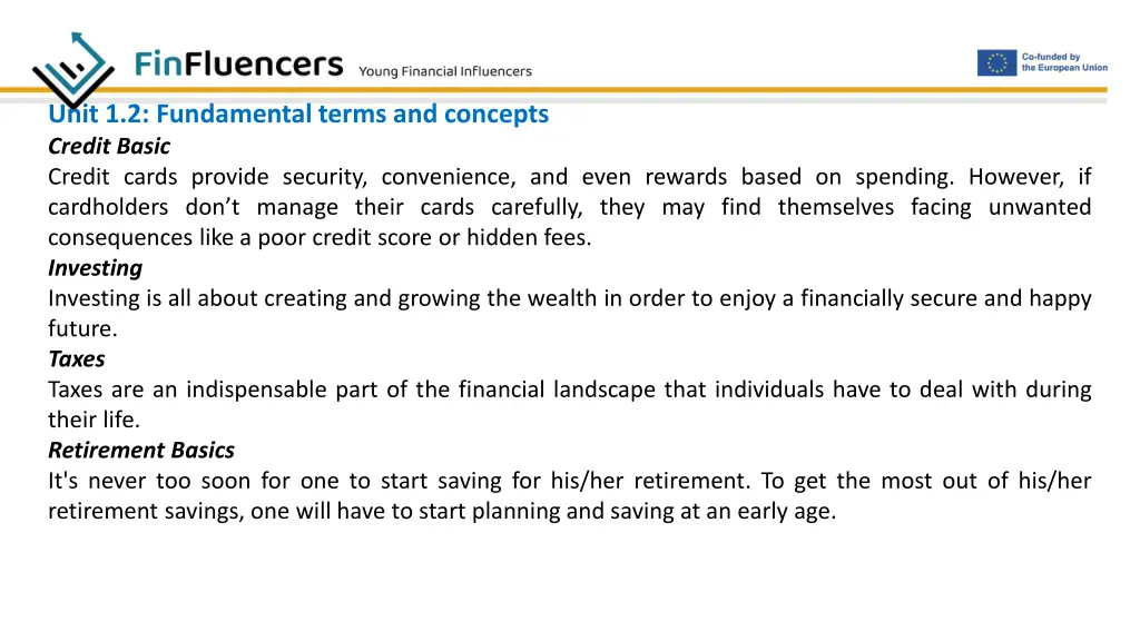 unit 1 2 fundamental terms and concepts credit