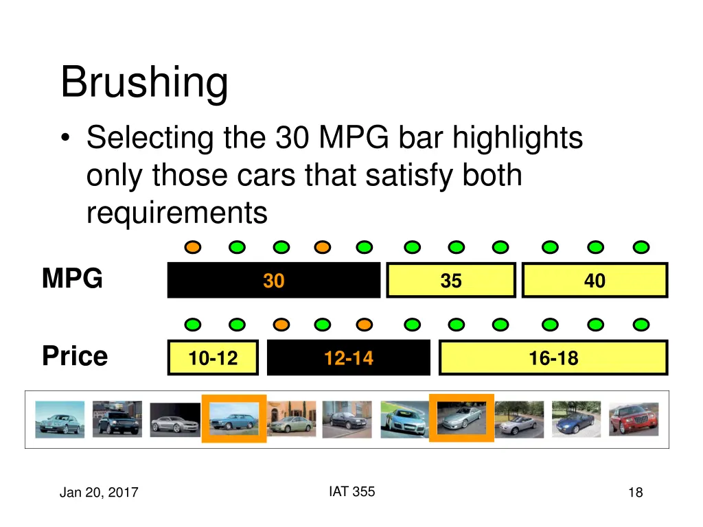 brushing selecting the 30 mpg bar highlights only