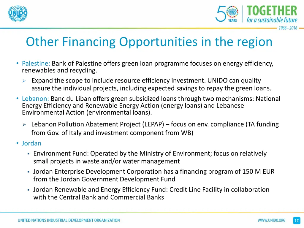 other financing opportunities in the region