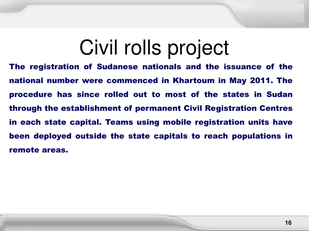 civil rolls project the registration of sudanese