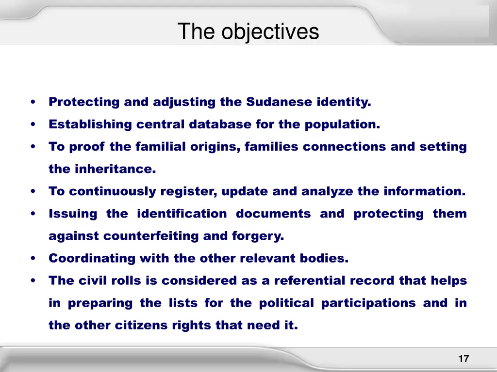 the objectives