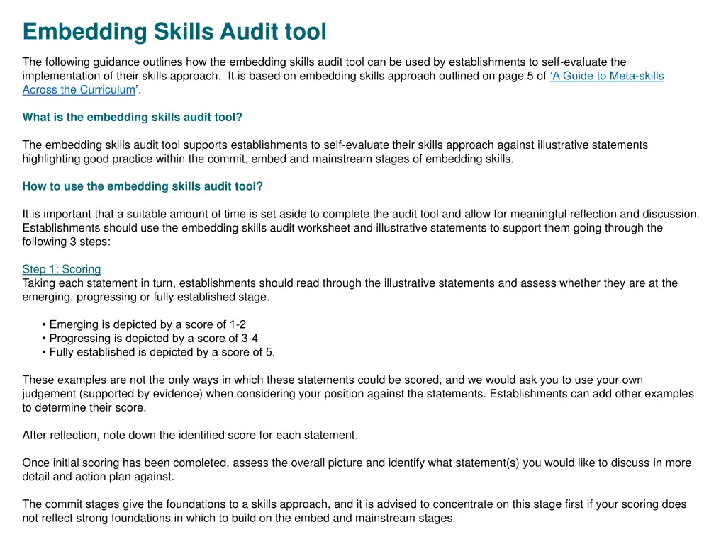 embedding skills audit tool