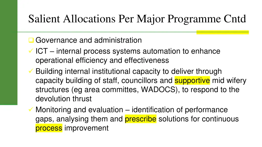 salient allocations per major programme cntd 1