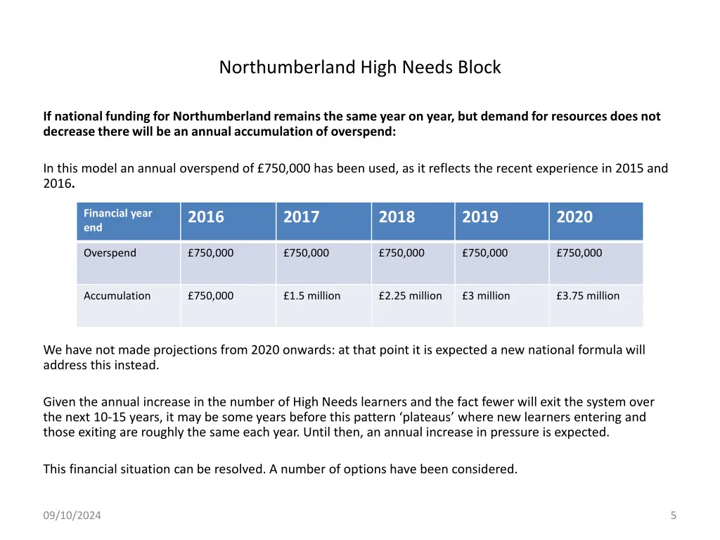 northumberland high needs block