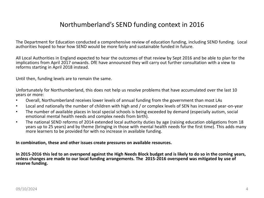 northumberland s send funding context in 2016 1